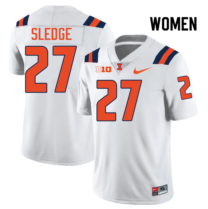 Women #27 Enyce Sledge Illinois Fighting Illini College Football Jerseys Stitched-White